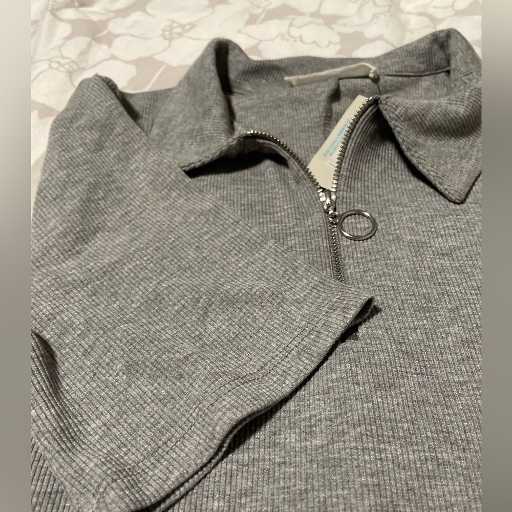 Stretchy midi half zipper gray dress